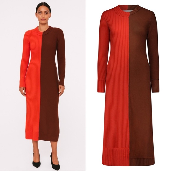 Marina Moscone Dresses & Skirts - Marina Moscone Patchwork Knit Two Tone Long Sleeve Dress Medium NWT Poppy Brown